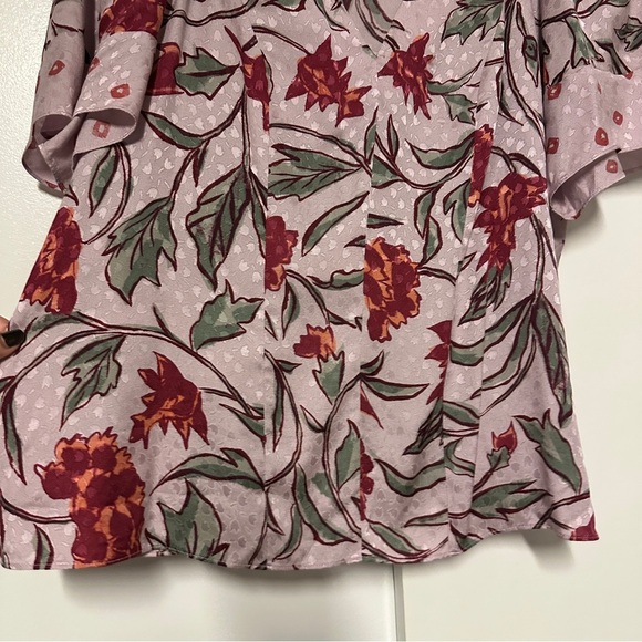 Rebecca Taylor Pink Floral Print Silk Blend V-neck Short Sleeves Blouse Size 4 - Picture 4 of 7